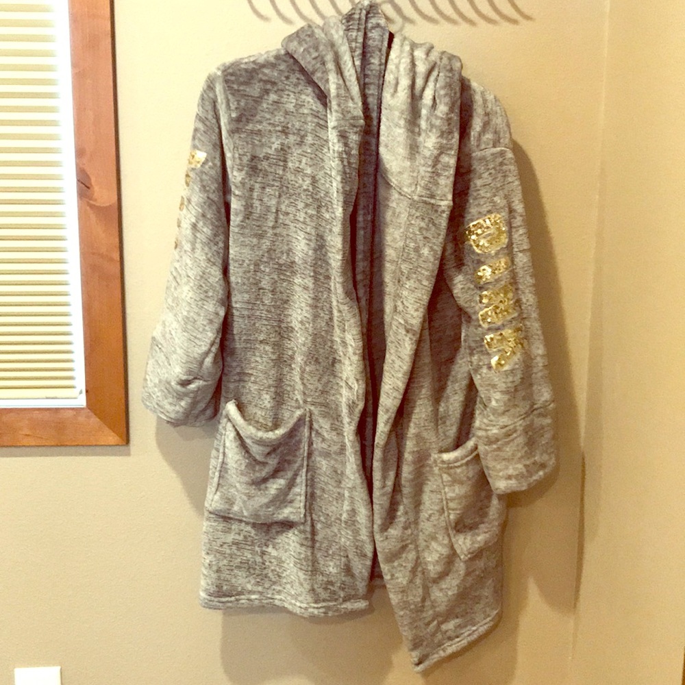 Gray Hooded Pink Robe